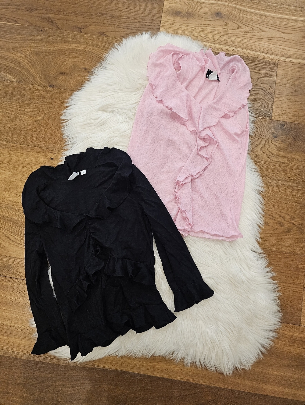 Vintage Ruffled Long Sleeve Top Duo - Pink & Black